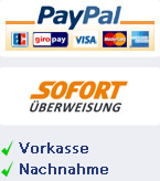 Zahlungsmöglichkeiten: Paypal, Vorkasse, Nachnahme